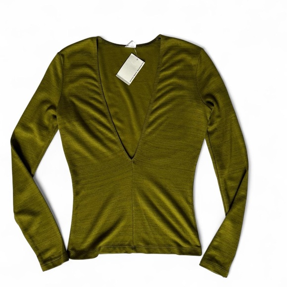 NWT American Apparel Venture Top Size M Olive Green Deep V Neck Fitted - Picture 1 of 8